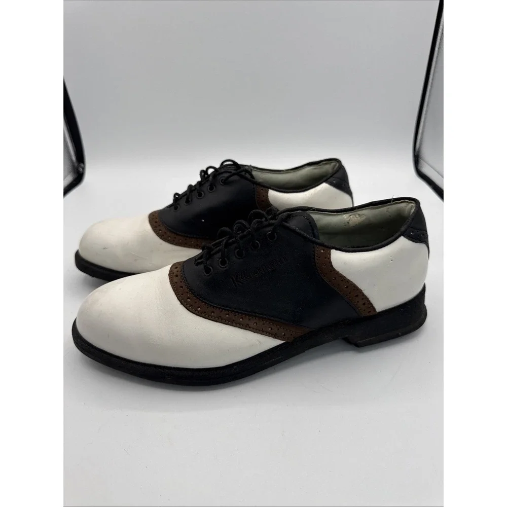 Knight Diamond Men's Golf Shoes Size 10 White Brown Leather Spiked